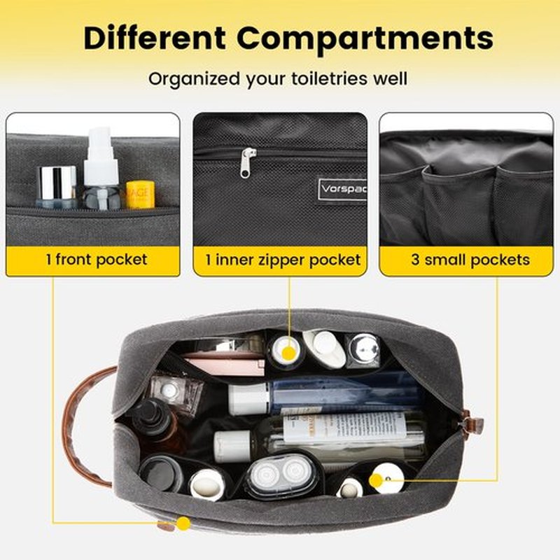 Vorspack Toiletry Bag Hanging Dopp Kit for Men Water Resistant Canvas Shaving Bag with Large Capacity for Travel - Light Grey