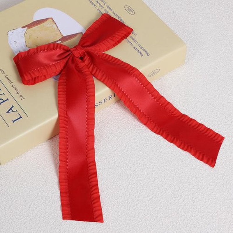 2PCS Hair Bows for Women Girls, Silky Satin Ruffle Tassel Hair Ribbon Bowknot Hair Clips Barrettes Hair Accessories for Girl with Long Tail Set Red,Dark Green 5.5inch
