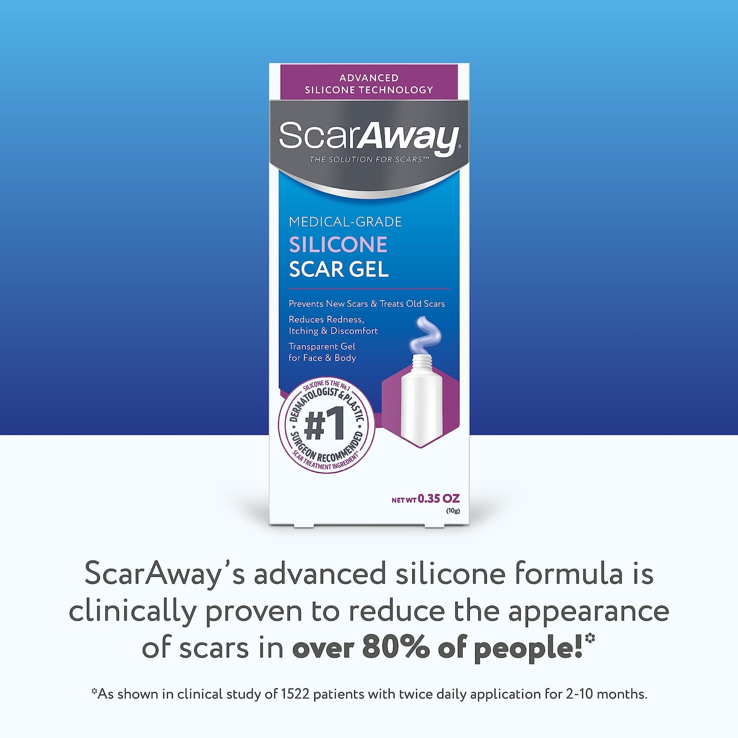 ScarAway 100% Medical-Grade Silicone Scar Gel for Face, Body, Surgical, Burn, Hypertrophic, Keloids and Acne Scar Treatment, 0.71 Ounces, (20 Grams)