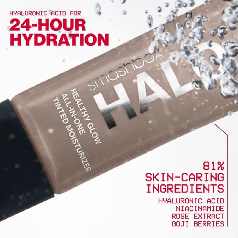 Smashbox Halo Healthy Glow All-In-One Tinted Moisturizer SPF 25 with Hyaluronic Acid, Light to Medium Coverage, Dewy Finish, Oil-free, Sweat and Humidity Resistant, 0.4 Fl Oz,Fair Light