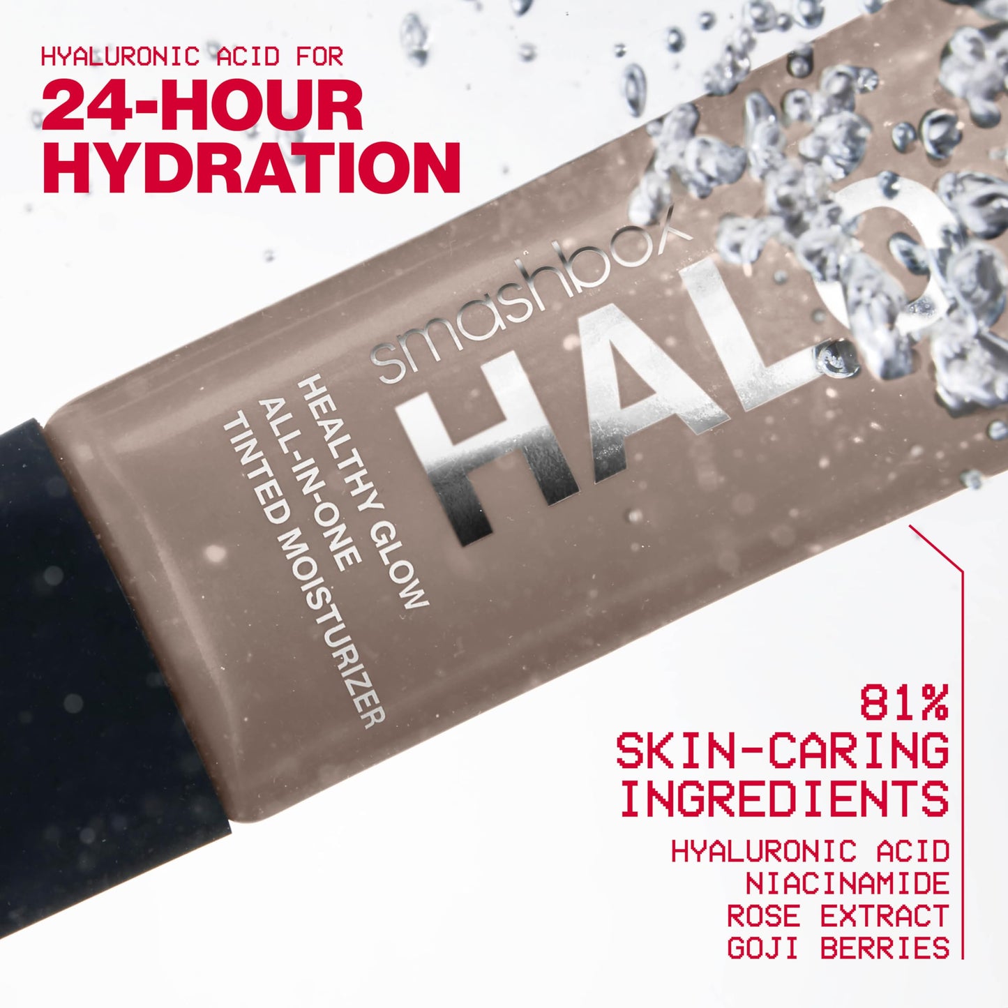 Smashbox Halo Healthy Glow All-In-One Tinted Moisturizer SPF 25 with Hyaluronic Acid, Light to Medium Coverage, Dewy Finish, Oil-free, Sweat and Humidity Resistant, 0.4 Fl Oz, Light Medium