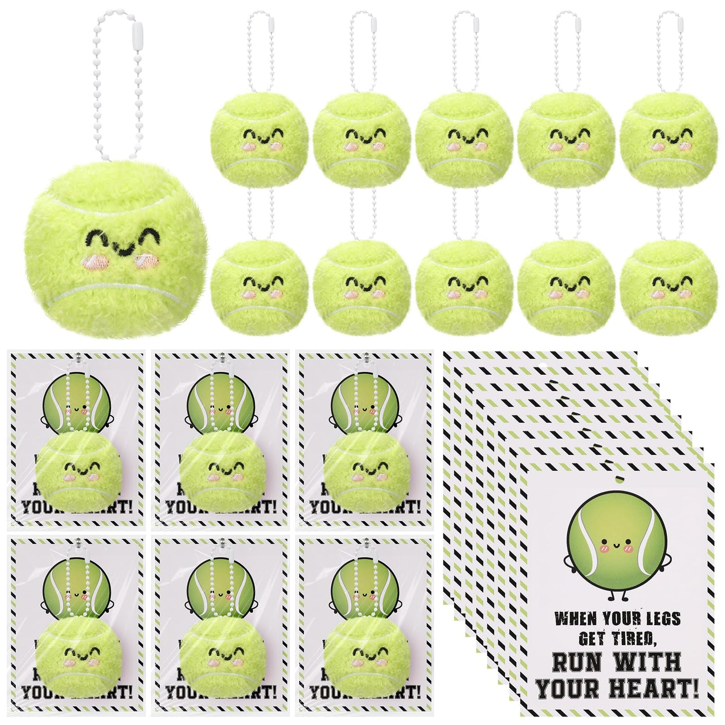 Jenaai 20 Set Tennis Gifts Smile Keychain with Inspirational Cards for Tennis Party Favors Sports Lover Team Coworker Birthday Gifts Bags