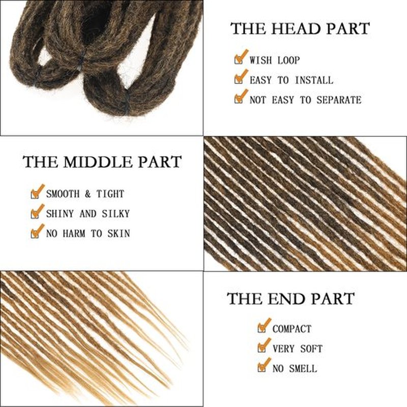 22 Inch Double Ended Dreadlocks Extensions, Thin 0.6cm Soft Fake Dreads 30 Strands De Natural Black Synthetic Dreadlock Extensions #1B/27