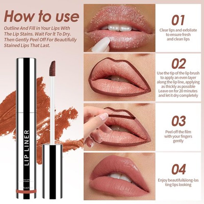 Veldoro Lip Stain, Veldoro Peel Off Lip Stain, Nude Lipliner Makeup,Lip Liner Stain Peel, Lip Stain -Peel & Reveal, Long-Lasting Plumper Lips (Light Brown+Wine Red, One size)
