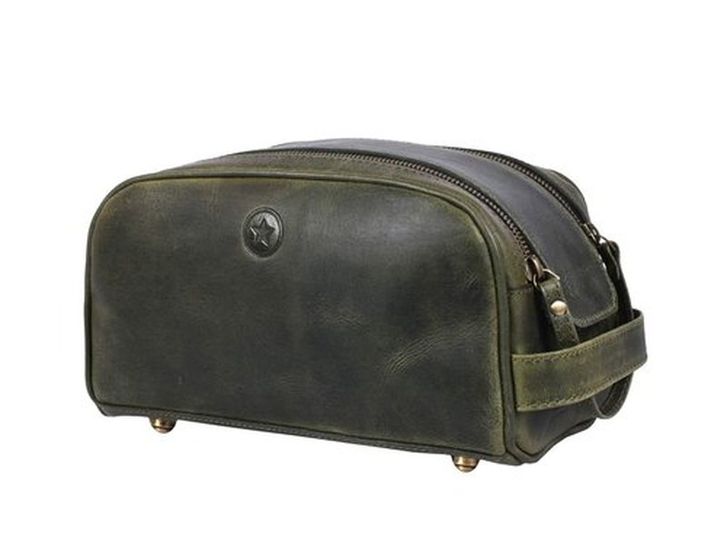 10" Premium Leather Toiletry Travel Pouch With Waterproof Lining | King-Size Handcrafted Vintage Dopp Kit By Aaron Leather Goods (Tawny)