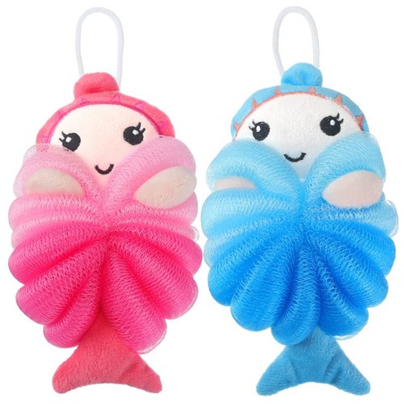 2 Pcs Bath Loofahs Kids Toddler Body Loofahs Cute Cartoon Kids Loofah Kid Bath Sponges Loofah Bath Pouf Body Scrubber Mesh Loofah Sponges for Children Shower Washing Exfoliating (Mermaid)