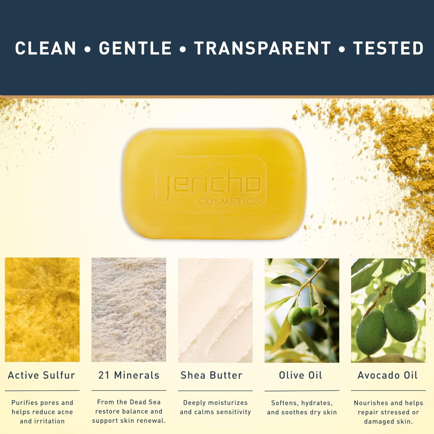 Jericho Dead Sea Sulfur Soap with Olive Oil – Helps with Acne, Psoriasis, Eczema & Blackheads – For Oily to Normal Skin – Vegan Face & Body Bar for Men & Women, 4.4 Oz / 125 g (Pack of 1)