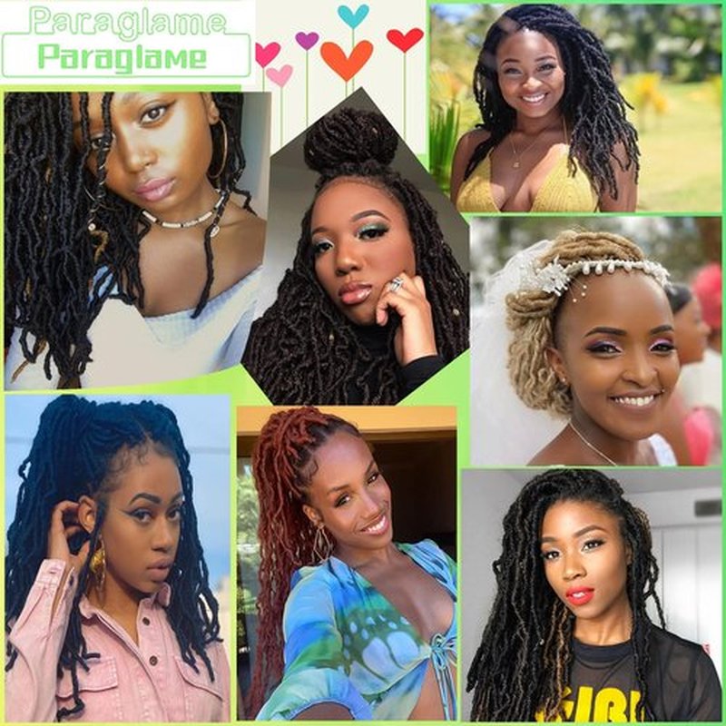 Paraglame Short Faux Locs Crochet Hair 14 Inch Soft Locs 8 Packs Natural Black Pre-Looped Crochet Hair, New Soft Faux Locs Curly Hair Extension, Goddess Locs Crochet Hair for Women (8 Packs, 1B#)