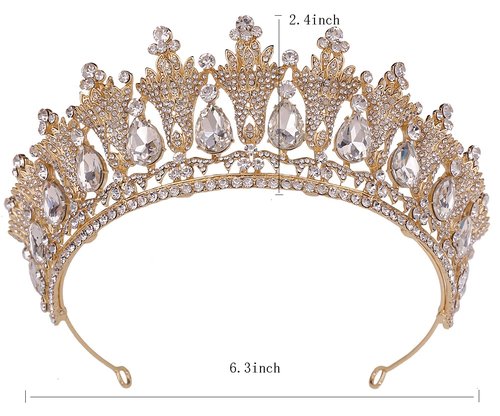 WIOJEIGO Women's Birthday Fairy Crown Crystal Wedding Tiara Queen Rhinestone Headbands for Prom Party Gold