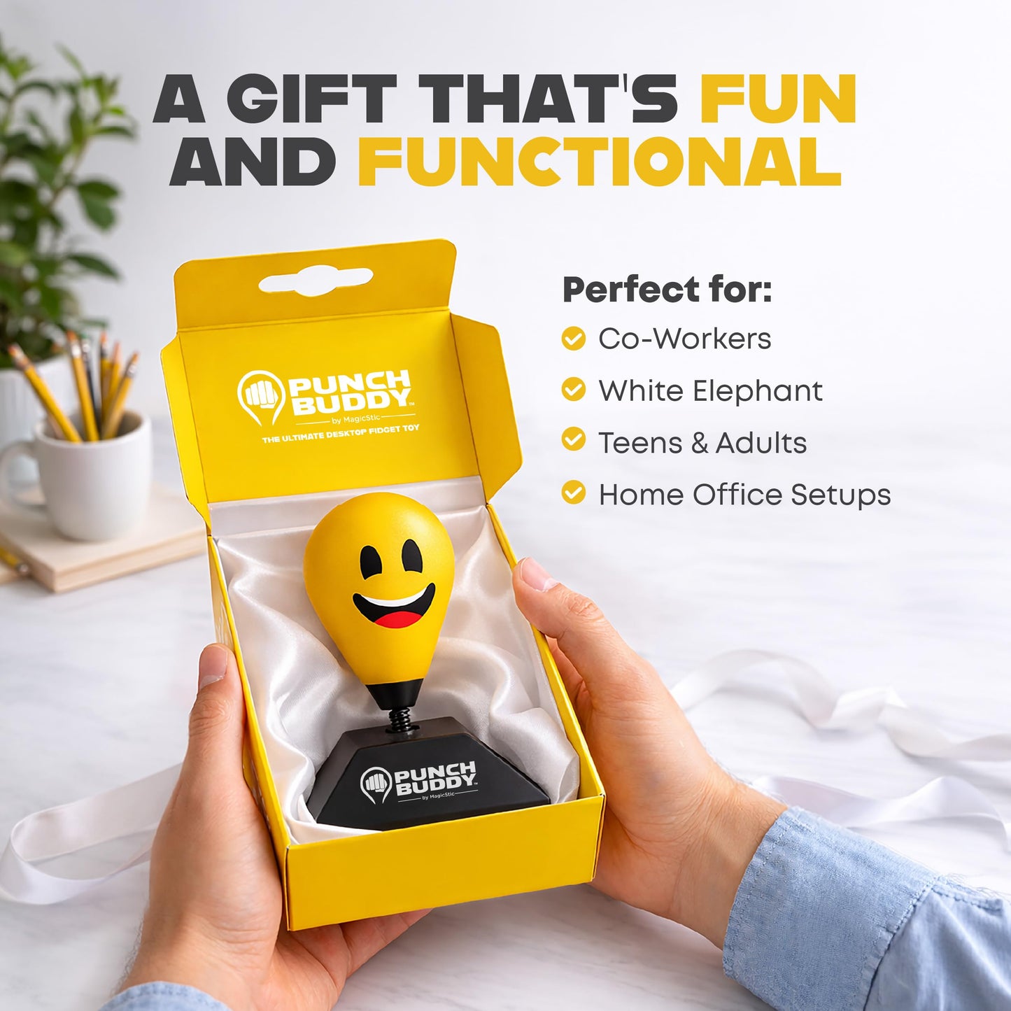 Punch Buddy Desktop Punching Bag – Desk Fidget Toy for Stress Relief & Focus – Mini Suction Cup Punch Ball with Patented Griply™ Technology – Office Stress Reliever for Adults, Teens & Coworkers