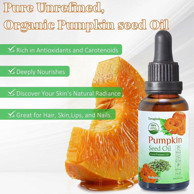 tovaginsh 3Pack Organic Pumpkin Seed Oil for Hair Growth, 100% Natural Cold Pressed Pumpkin Oil for Face, Skin Care, Hair Care, Scalp Massage, Body Massage Oils with Dropper
