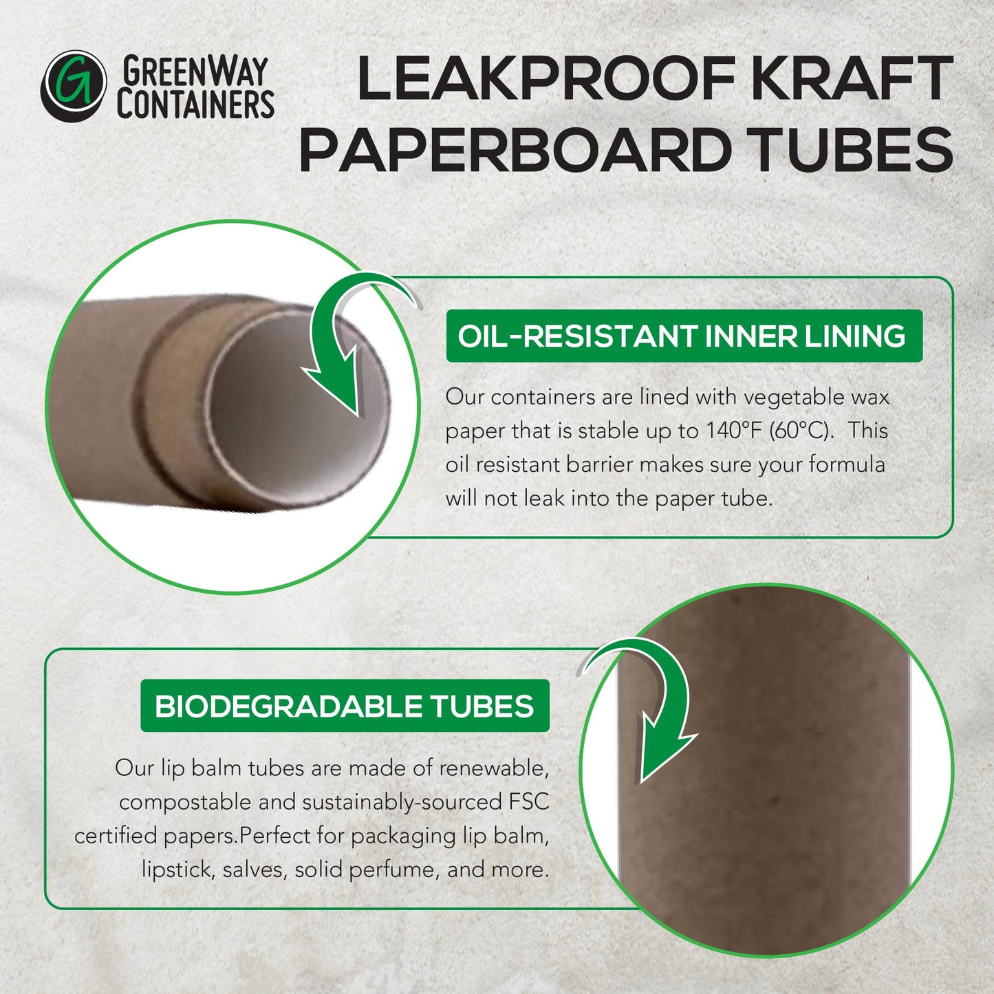 GreenWay 0.3oz / 8.5g Kraft Paperboard Lip Balm Tubes with Lids - 25 Pack Lip Gloss Tubes Refillable DIY Cosmetic Containers - Lip Balm Containers Chapstick Empty Holder - Brown