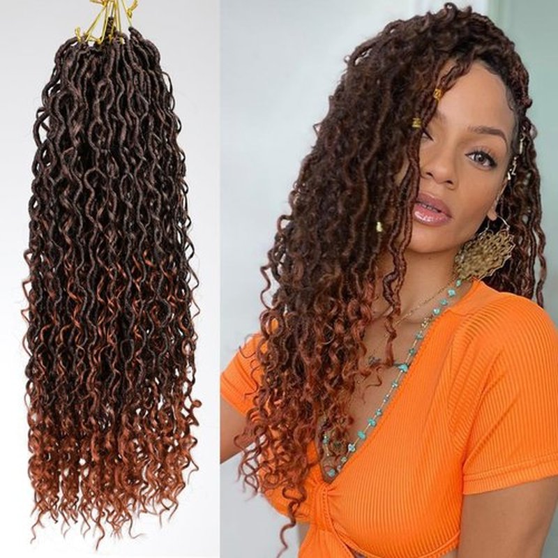 PURSHINE 6Packs Goddess Faux Locs Crochet Hair 18Inch Pre Looped for Women Girls Kids,River Locs Crochet Hair（Copper Red_T350）