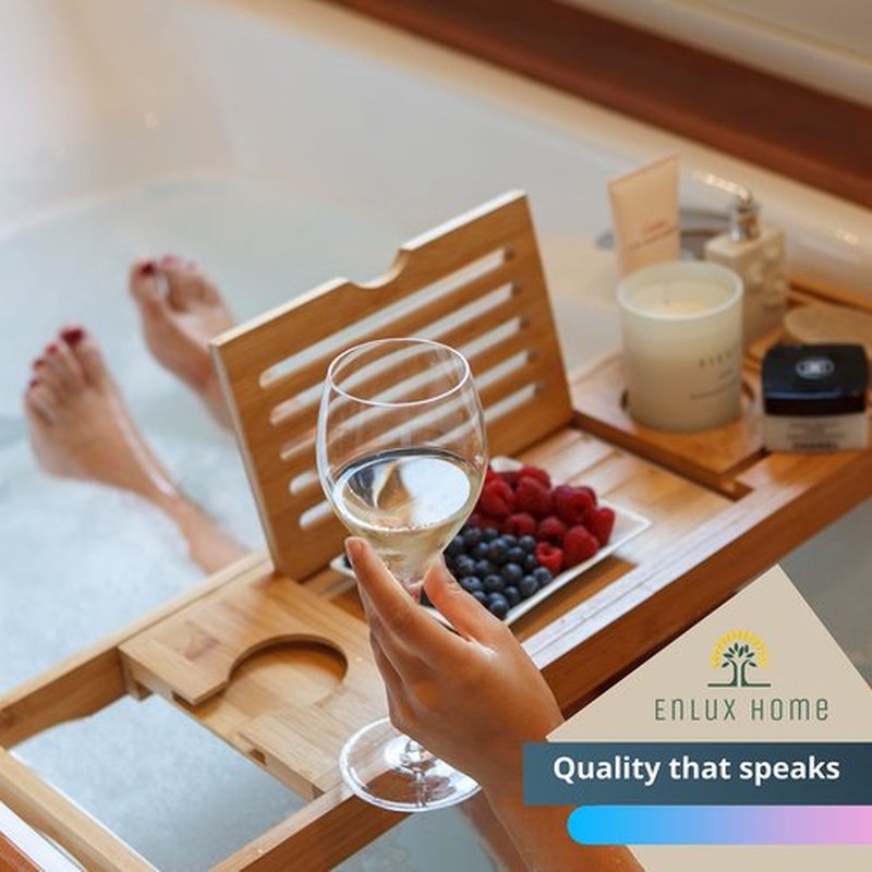 Enlux Premium Bathtub Tray Caddy - Expandable Bath Tray - Unique House Warming Gifts, New Home, Anniversary & Wedding Gifts for Couple, Bridal Shower Gift for Women