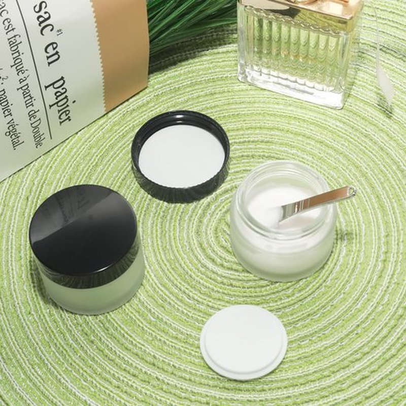 YUYUDEHM 4 Pack 1oz White Matte Glass Jars with Lids, 30ml Reusable Empty Round Container for Creams, Lotion, Cosmetic