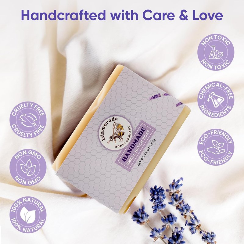 Handmade Lavender Soap Bar – Natural Organic Cold-Process Soap with Olive Oil & Beeswax | 3 Pack, Moisturizing for All Skin Types
