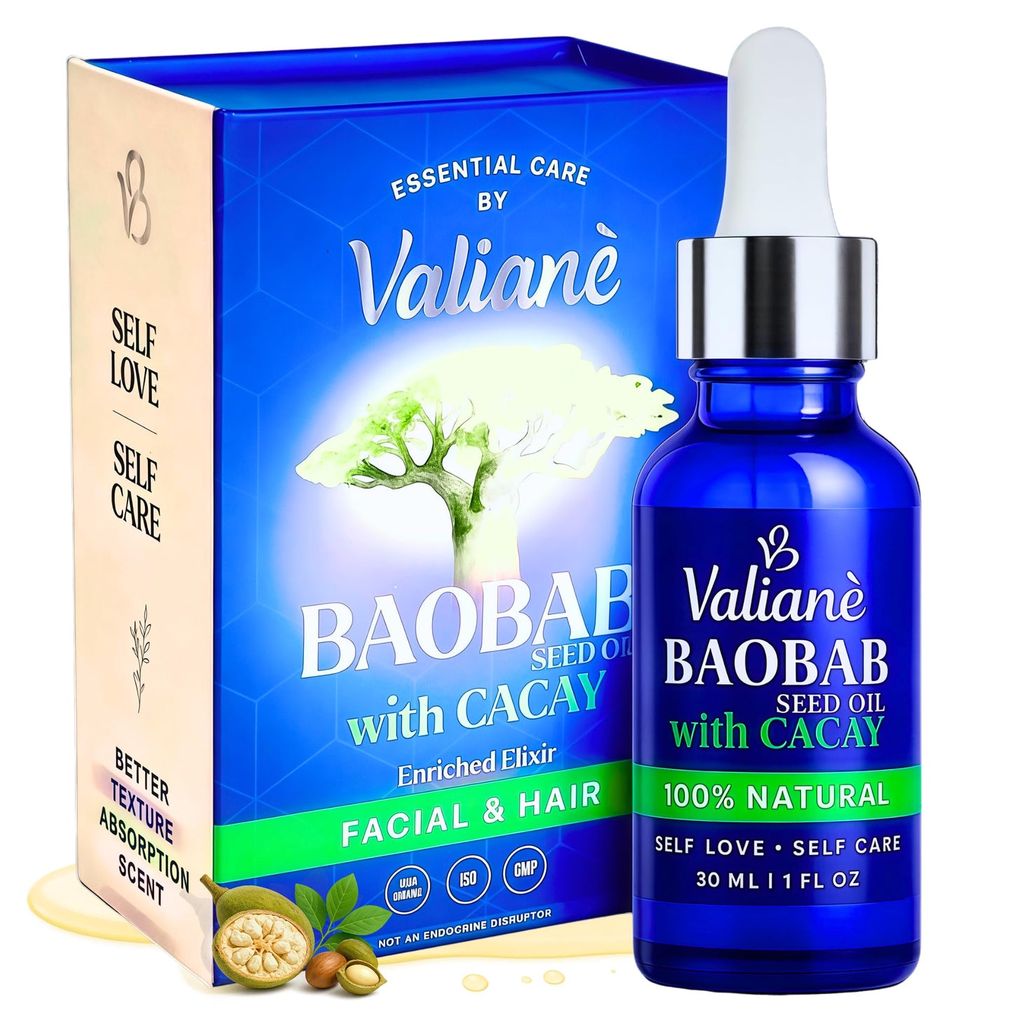 VALIANÈ Gua Sha Oil Premium Hydrating Facial Serum with Baobab + Cacay - Face Moisturizer and Massage Glide for Hair, Beard, Scalp, Body and Nails - Fast Absorbing Natural Blend, 1 fl oz