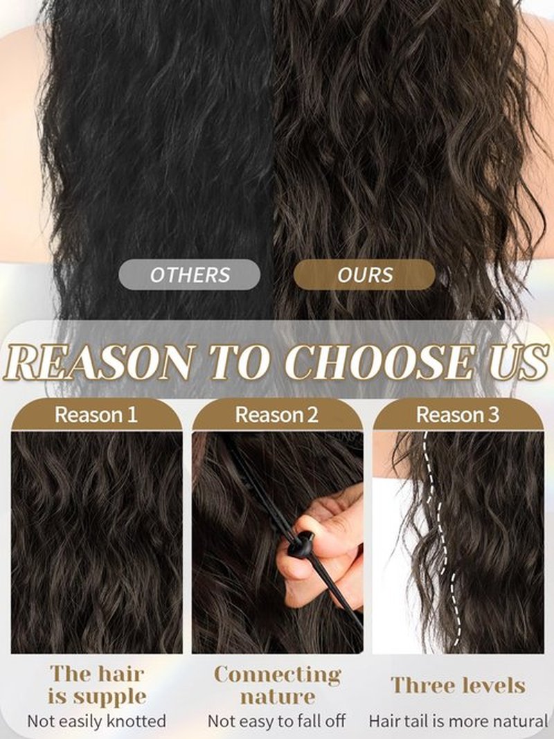 KooKaStyle Ponytail Extensions, 30 Inch Drawstring Clip-on Long Wavy Ponytail Synthetic Curly Hairpieces for Women and Girls (30 Inch, Medium Brown)