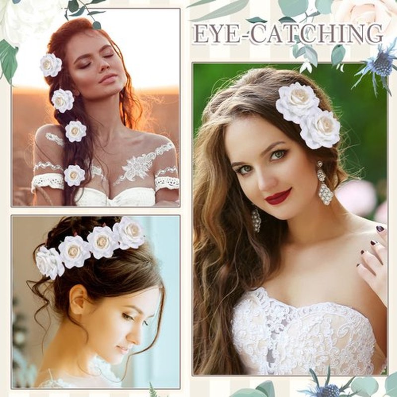 24 Pcs Flower Hair Clip Flower Hairpin Rose Brooch Floral Clips 2.8" Flowers Hair Clips Hair Flowers Headpieces Hair Accessories for Woman Bridal Bridesmaid Wedding Halloween(White)