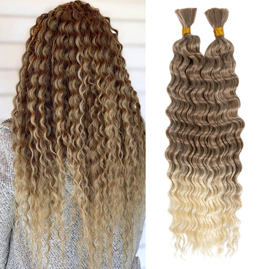Deep Bulk Hair For Braiding Hair 20inch Wet And Wavy Deep Wave Bulk Hair Quality Synthetic Micro Braiding Hair Extensions for Boho Braids No Weft (2Pack 200g, T18/56C)
