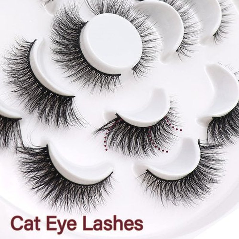 Veleasha Lashes 5D Faux Mink Lashes False Eyelashes Cat Eye Lashes Wispy Fluffy Fake Lashes Eyelashes Natural Look Volume Fake Eyelashes 7 Pairs Pack (028)