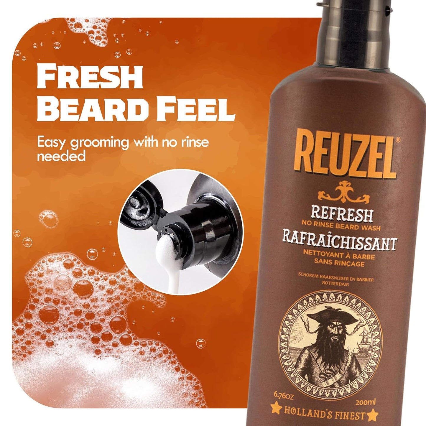 Reuzel Refresh No Rinse Beard Wash, Mens Beard Wash, 200 ml