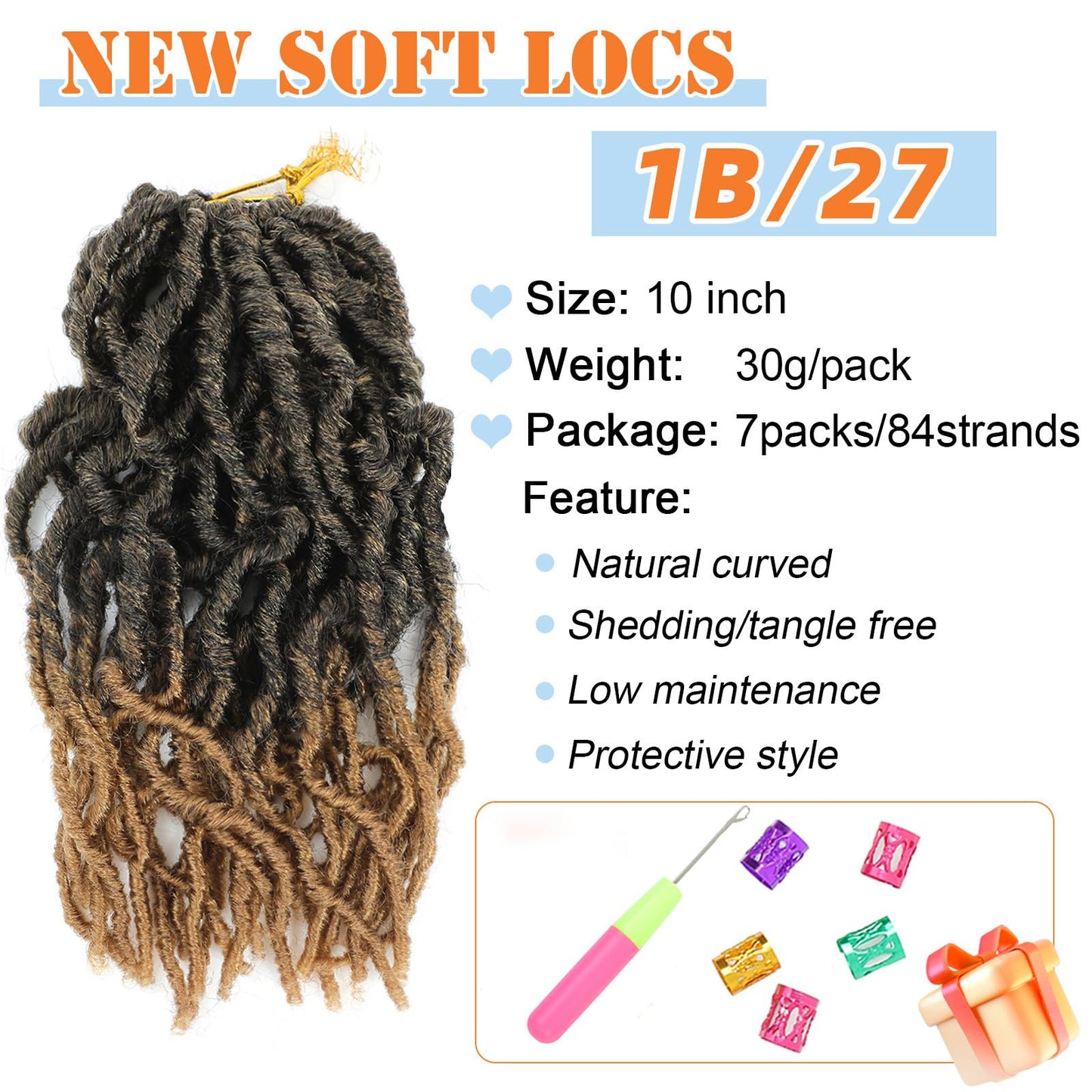 Soft Locs Crochet Hair 10 Inch 7 Packs Short Faux Locs Crochet Hair Pre Looped Crochet Locs for Black Women Butterfly Loc Hair(10inch,7packs,1B/27)