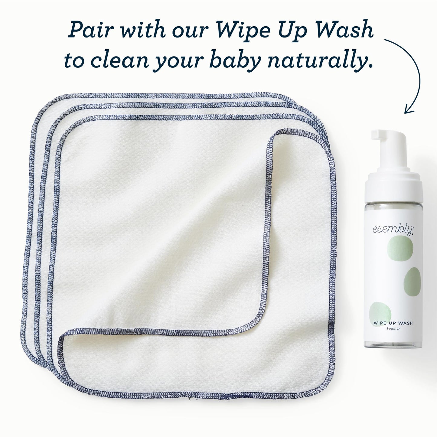 Esembly Wipe Ups, Organic Cotton Reusable Baby Wipes, Soft and Sturdy Washable Cloth Diaper Wipes, One Size, 12-pk