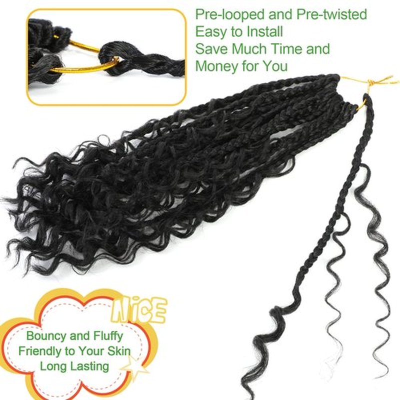 Fulcrum Goddess Box Braids Crochet Hair 12 Inch, 9 Packs Box Braids Crochet Hair for Women, Crochet Braids with Curly Ends (12Inch, 1B#)