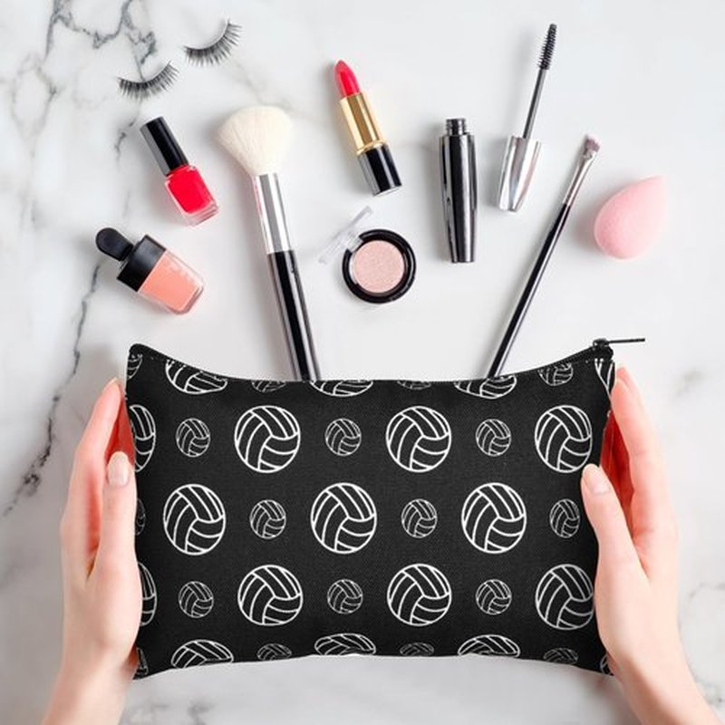 20 Pcs Sport Makeup Bag Sport Cosmetic Bag Canvas Gifts Softball Volleyball Football Baseball Tennis Accessories for Girls Toiletry Pouch with Zipper for Women Team Party (Volleyball,8 x 5 Inch)
