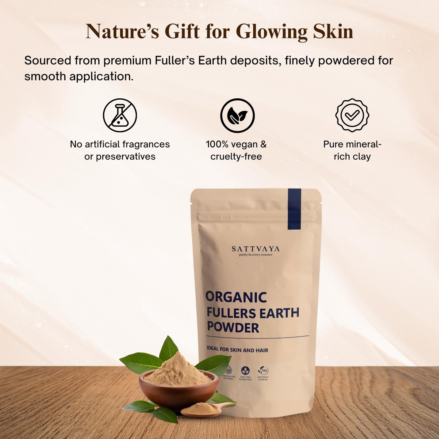 SATTVAYA Multani Mitti (Fuller’s Earth) Powder – 100% Pure & Natural Face Pack for Oily Skin, Deep Cleansing & Oil Control (12.8OZ)