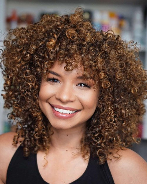 Marshey Afro Curly Wigs with Bangs for Black Women Kinky Curly Synthetic Hair Heat Resistant 12 Inch Short Ginger Wig for Daily Party (Ombre Brown)