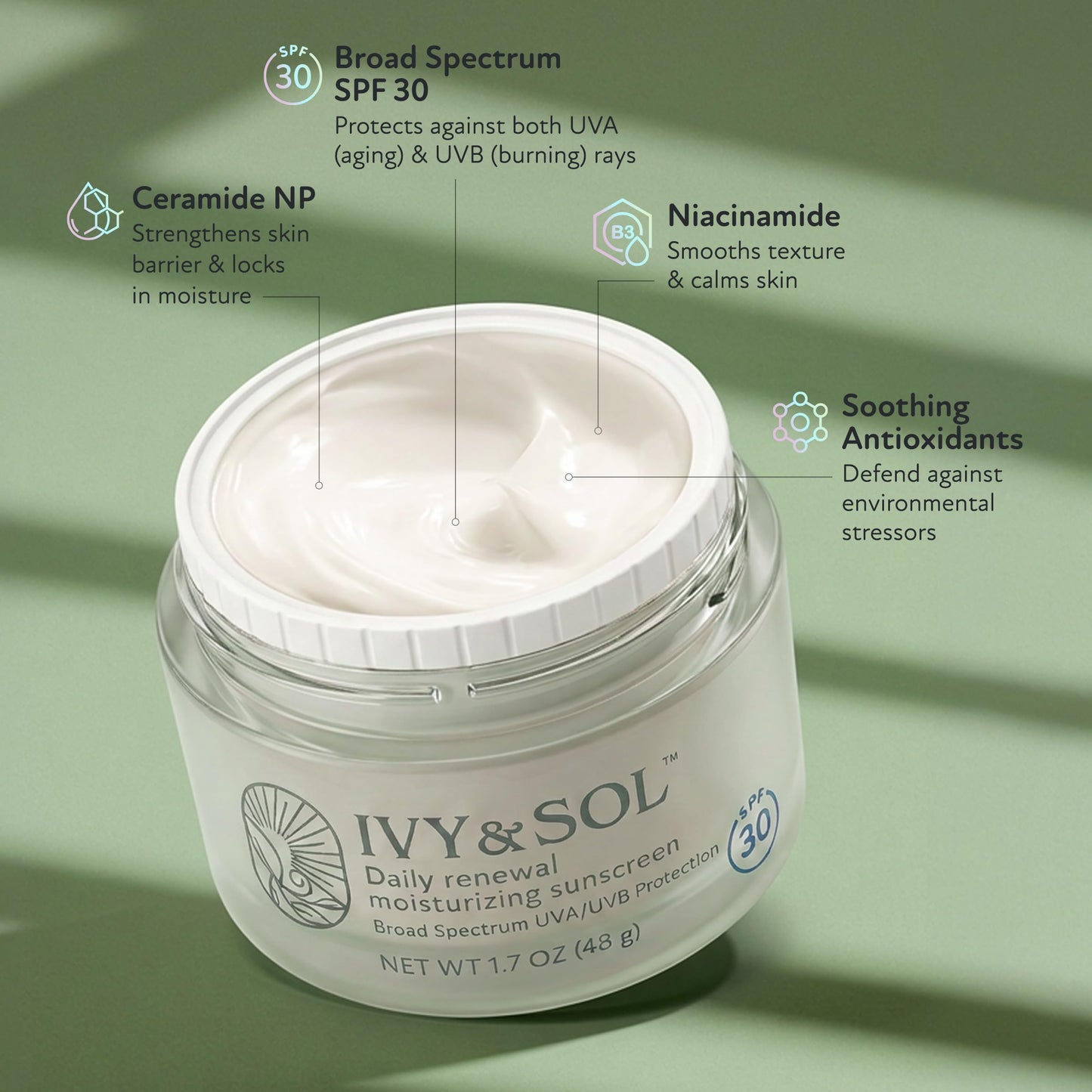 Ivy & Sol Face Moisturizer with SPF 30, 1.7 oz
