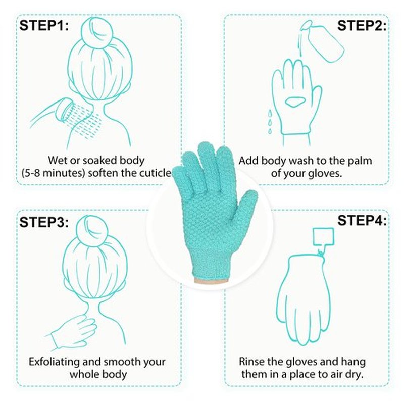 Evridwear Exfoliating Gloves for Shower, 100% Nylon Thick Soft Medium Heavy Bathing Gloves Dead Skin Remover Body Scrubber Smooth Skin with Hang Loop, Angel Blue