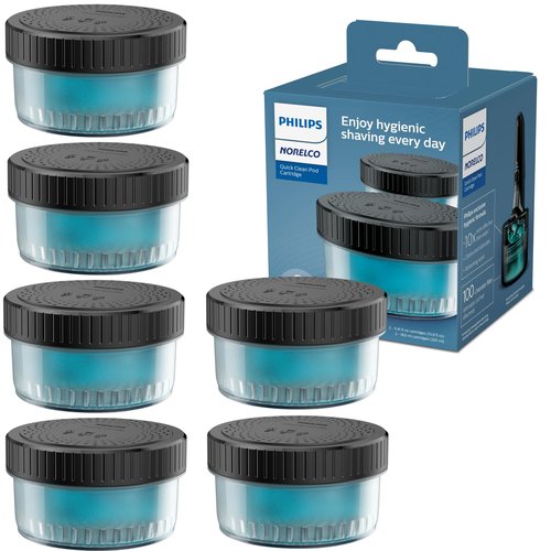 Philips Norelco Quick Clean Pod Cartridge, Lubricates Shaver & Eliminates Cut Hair, 6x 5.4 fl oz Cartridges (Up to 1.5yr Supply), BD9011AZ