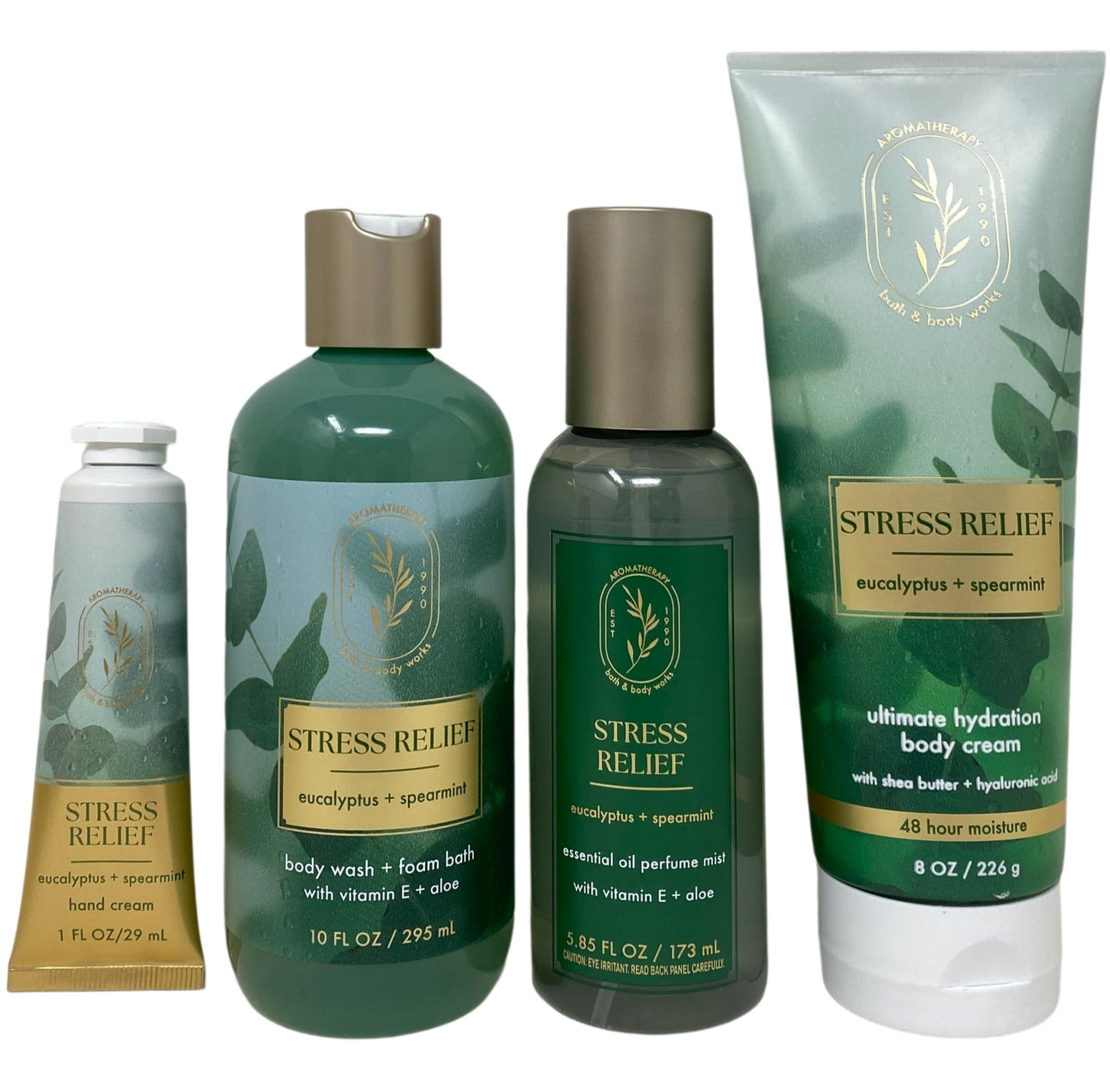 Bath & Body Works Aromatherapy Stress Relief Eucalyptus Spearmint Gift - Body Cream, Body Wash & Foam Bath, Essential Oil Perfume Mist and Hand Cream - with a Fresh Forest Bar Soap