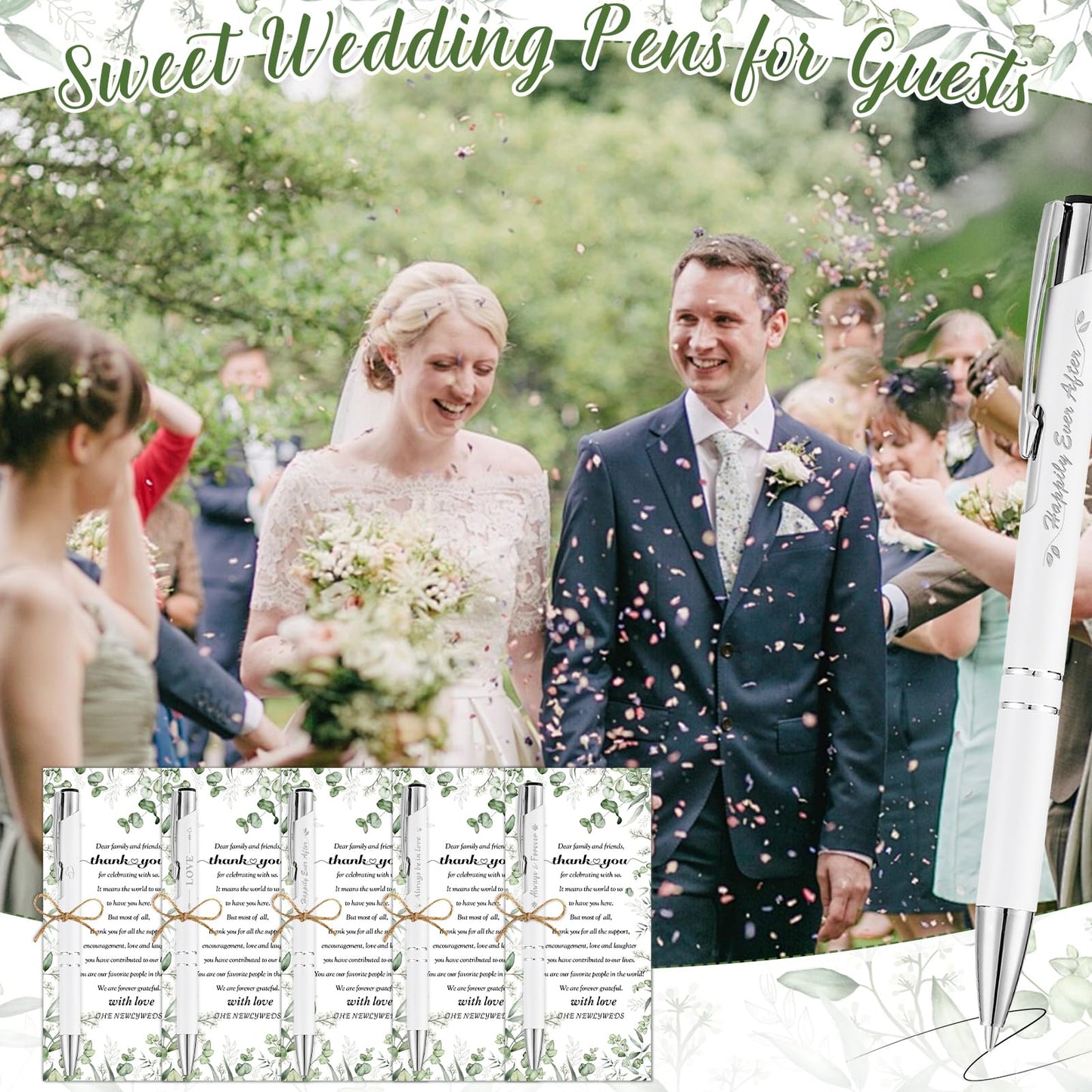 YOXIFUFA 30 Sets Bridal Shower Pens Gifts Wedding Favors for Guests Bulk Includes Retractable Ballpoint Pen with Greeting Thank You Cards for Guest Wedding Souvenirs Party Supplies