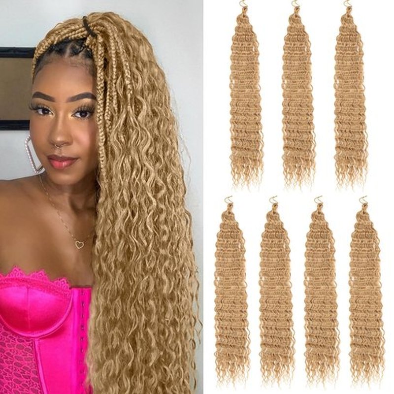 ZRQ 30 Inch Ocean Wave Crochet Hair 7Packs Light Brown Long Deep Wave Crochet Hair For Beach Curl Braiding Hair, Curly Wavy Deep Twist Wave Braiding Hair Extensions For Women #27