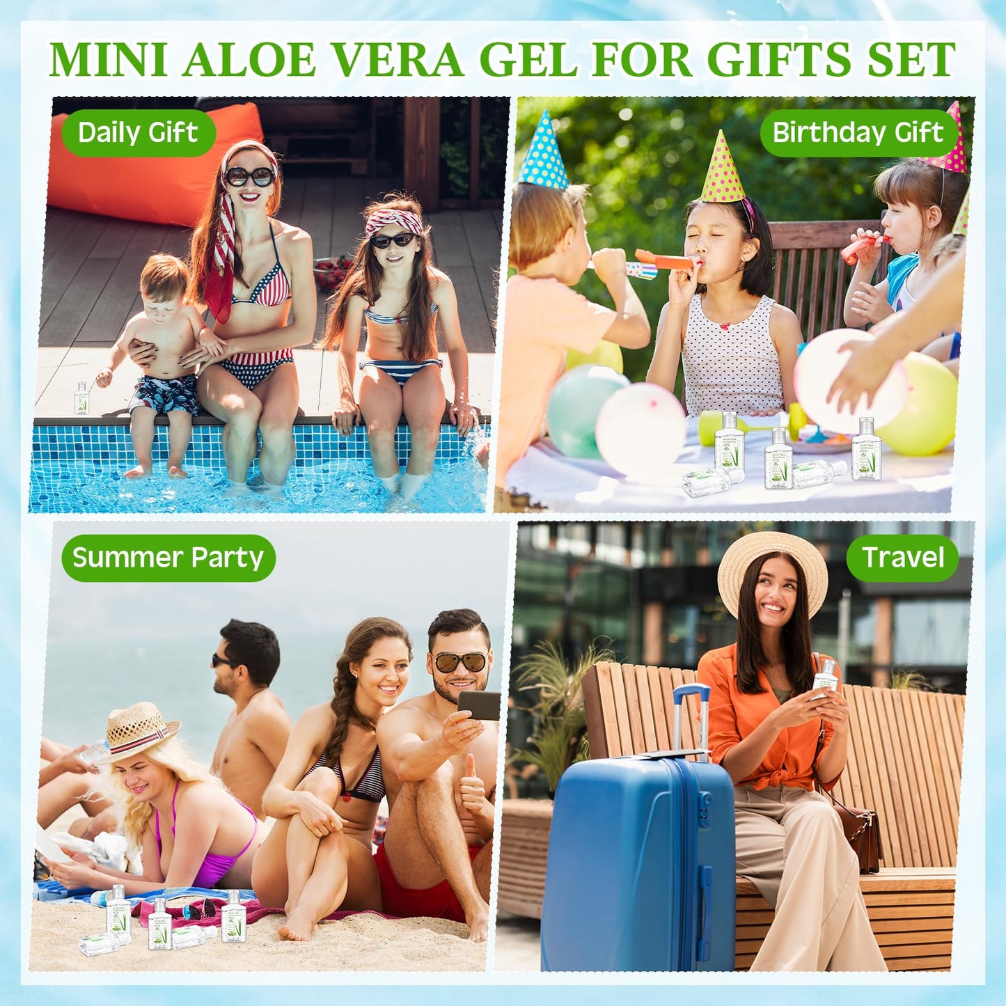 Dansib 24 Pcs Mini Aloe Vera Gel Bulk Travel Size 1oz Soothing Moisture Aloe Vera Gel for Face and Body After Sun Lotion Skin Care Sunburn Relief for Beach Summer Gifts Wedding Party Supplies(Regular)