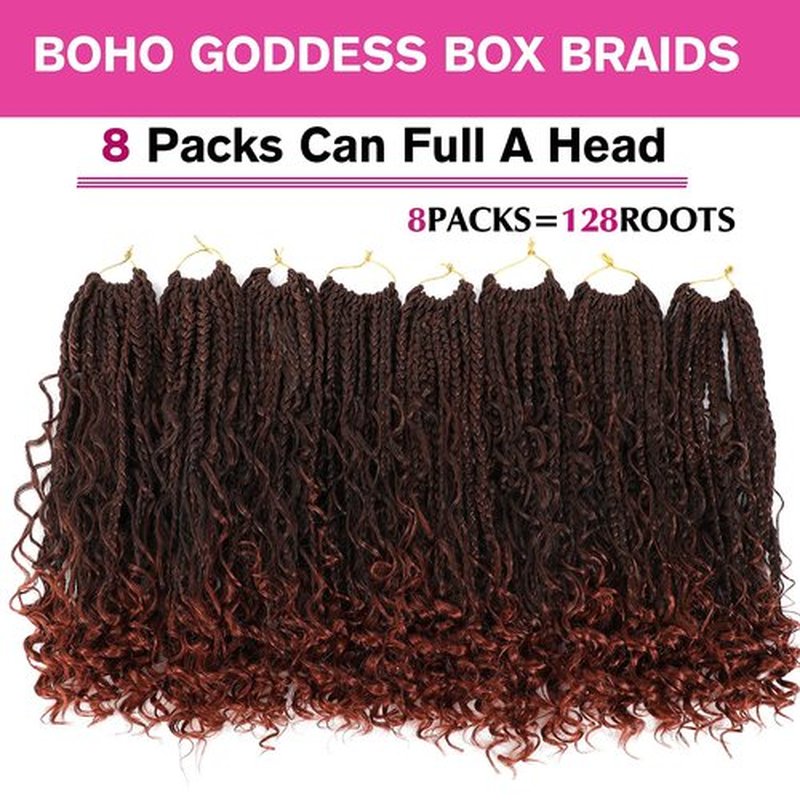 12inch Goddess Box Braids Crocht Hair Bob Goddess Box Braids Curly Ends Crochet Box Braids Pre-looped Synthetic Crochet Hair Extensions 16strands/pack (12inch(Pack of 8), T350)