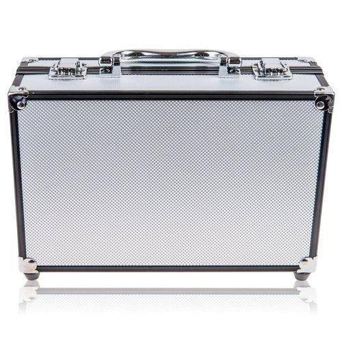 SHANY Carry All Makeup Train Case with Pro Makeup Set, Makeup Brushes, Lipsticks, Eye Shadows, Blushes, Powders, and more - Reusable Makeup Storage Organizer - Premium Gift Packaging - Silver