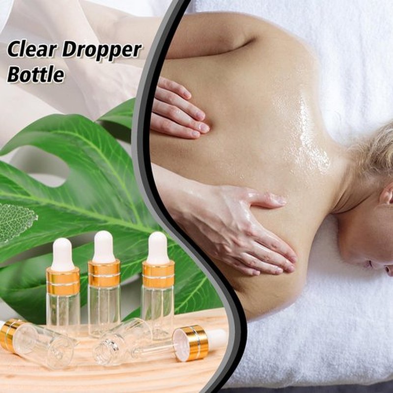 Comrzor 50 Pack 3ml Clear Glass Dropper Bottles with 2 Pcs Plastic Droppers, Mini Sample Dropper Bottles for Essential Oils Perfume Cosmetic Liquid, Empty Travel Sample Vials with Gold Cap