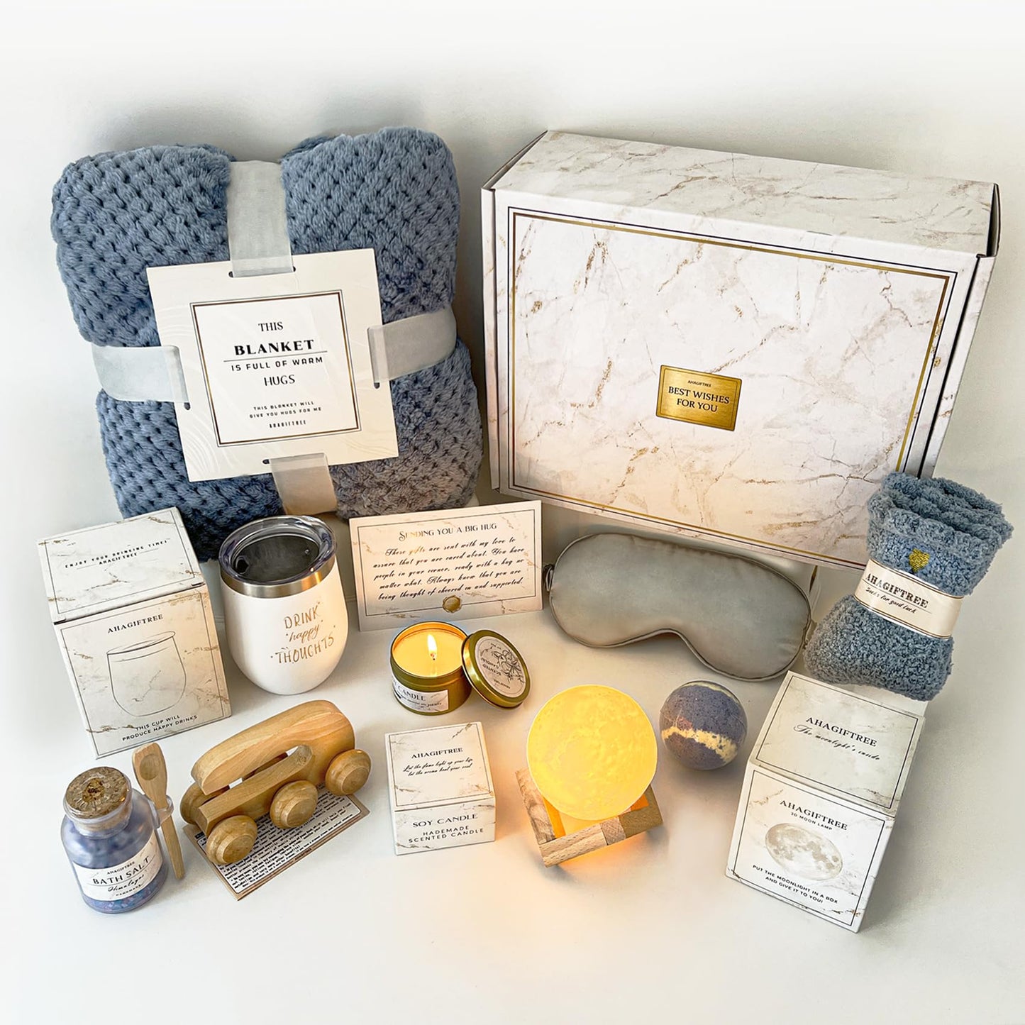 AHAGIFTREE Gift Baskets for Women,11PC Care Package,Think of You, surgery recovery gifts for women,Get Well Soon After Surgery,Birthday Gifts,Thank You,Sympathy Gift Baskets