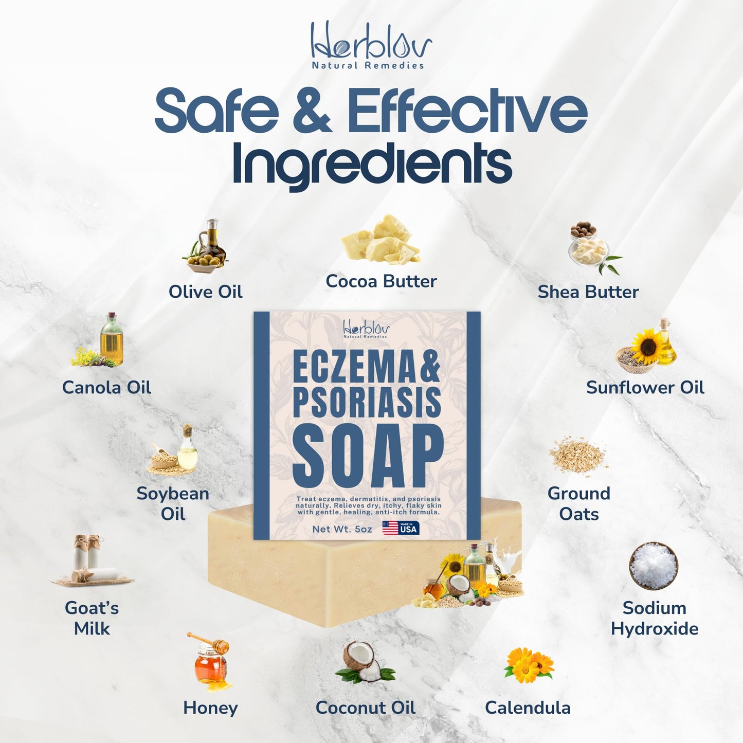 Eczema Soap Bar for Face and Body – All Natural Dermatitis, Psoriasis Treatment for Dry Itchy Sensitive Skin Relief – Gentle Detoxifying, Healing, Anti-Itch, Oatmeal Goat Milk Wash for Kids, & Adults