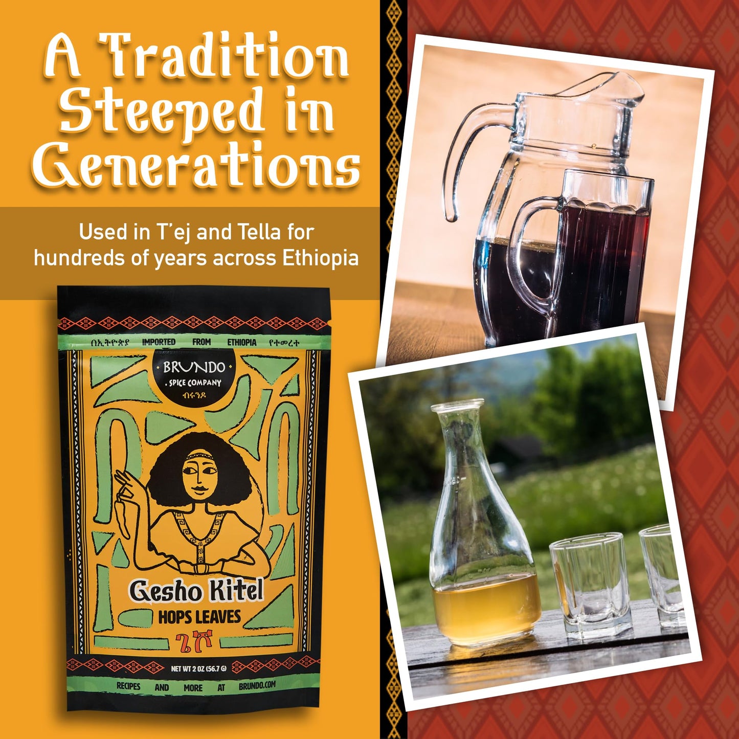 Brundo Ethiopian Spice Company Gesho Kitel Authentic Brewing Hops Leaves Hand Picked and Processed Harvested in and Imported from Ethiopia All Natural No Preservatives 2oz