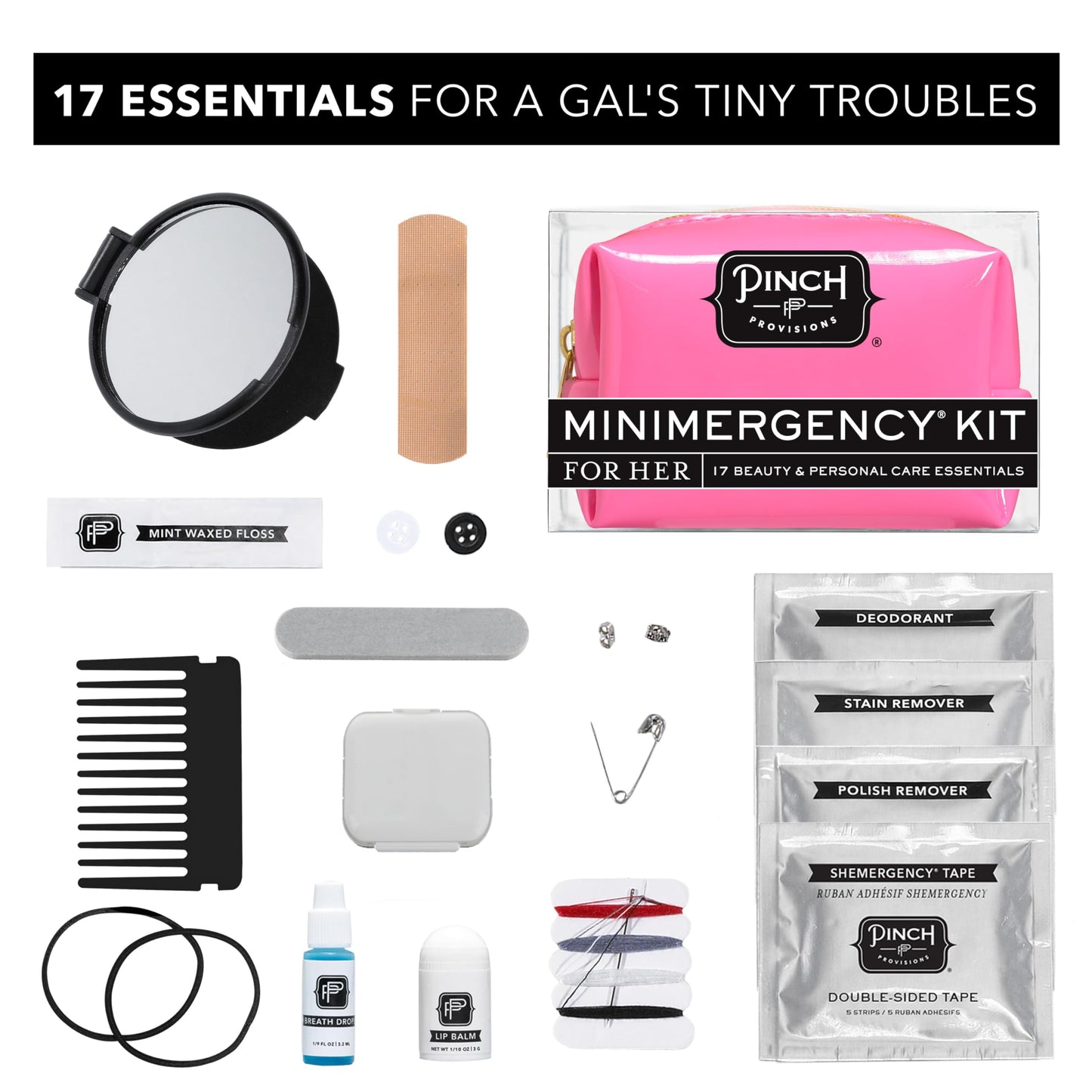 Pinch Provisions Good Luck Minimergency Kit, Includes 17 Travel-Sized Cosmetic Essentials, Convenient for Purses, Emergency Beauty Accessories, Gifts for Holiday’s & Birthday’s, Wishbone