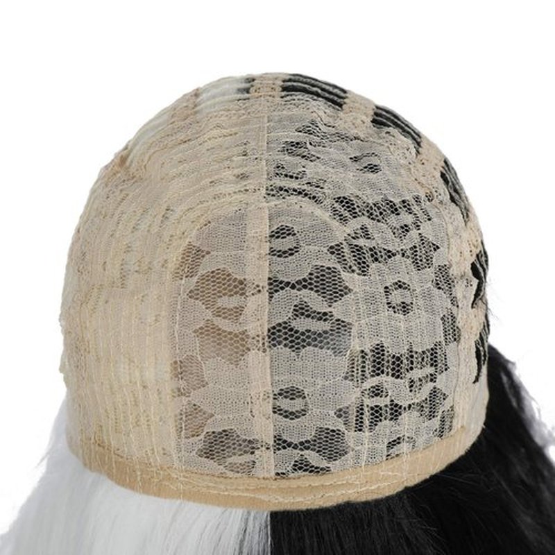 PATTNIUM Black White Wig Long Curly Wavy Wig Black and White Wig with Bangs for Women Two Color Wig Synthetic Halloween Cosplay Wig (Black and White)