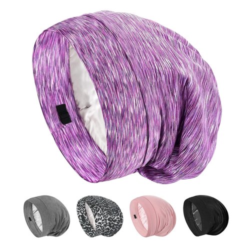 SOLZEK Real Silk Bonnet for Sleeping Hair Wrap Men Women Curly Adjustable Night Cap for Natural Hair Anti Frizz Stay on Double Layer 1Pcs (Purple)