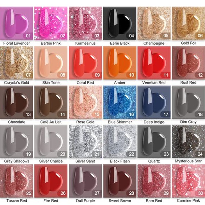 REDNEE 39pcs Nail Dip Powder Kit, 30 Shiny Colors Classic Black Red Glitter with Dipping Powder Essential Liquid Set & Professional Nail Tools for Beginner DIY at Home RE21
