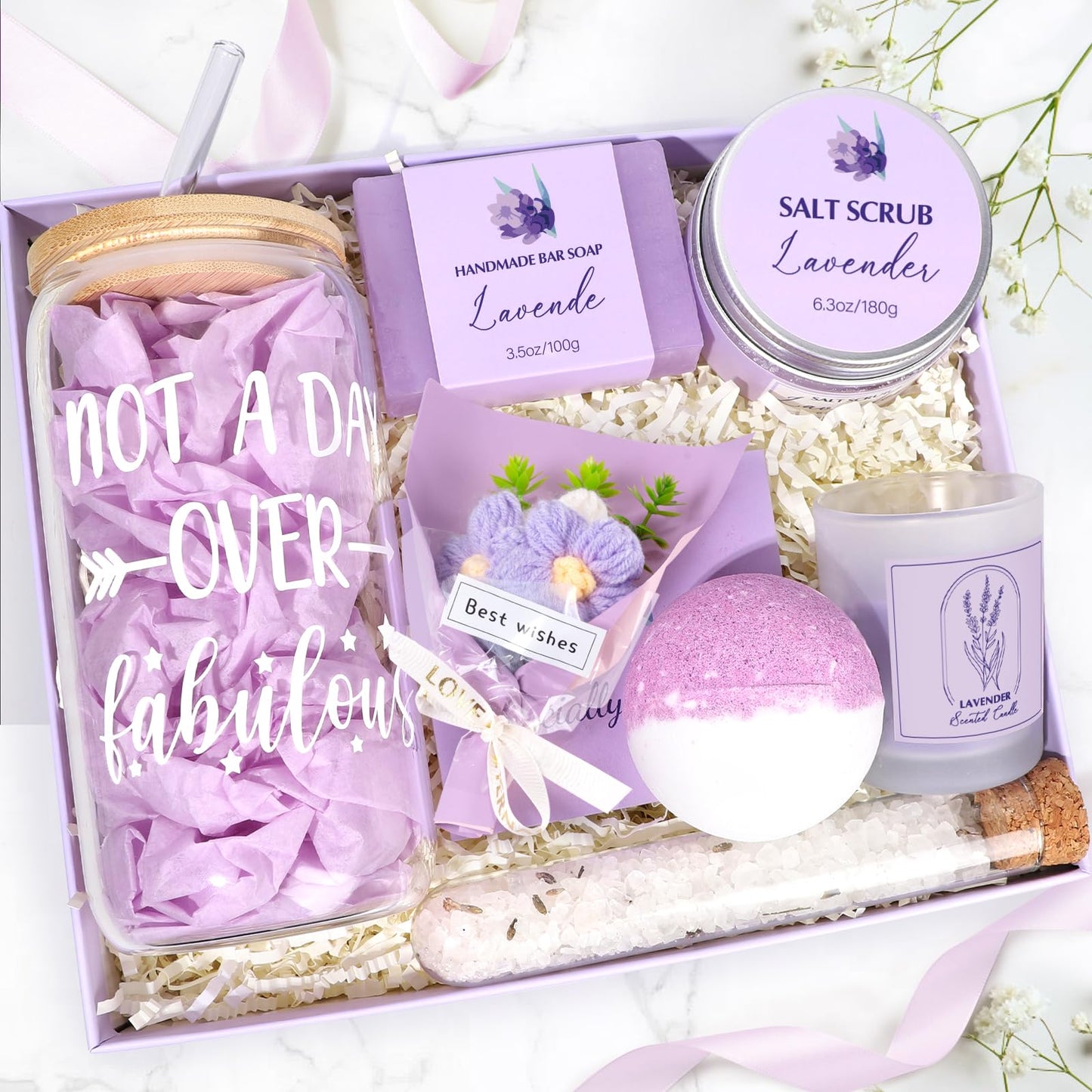 Spa Gift Baskets for Women, Lavender Birthday Gifts for Women, Relaxing Spa Kit Box, Bath and Body Gift Set for Her Mom Wife Sister Friends, Self Care Gift for Woman Mothers Day Christmas Idea